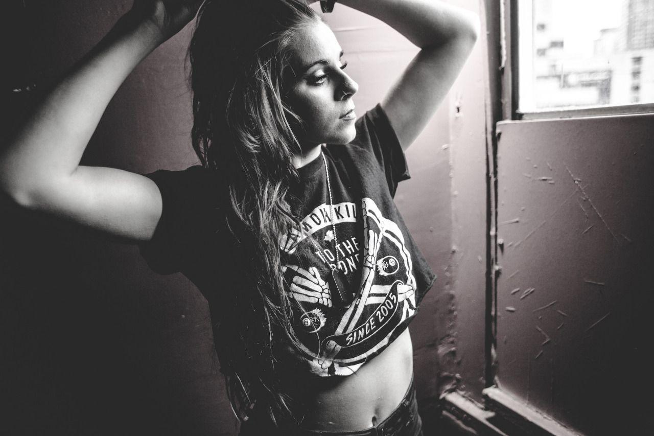glamourkills: Our girl Lynn of PVRIS in her DIY cropped Cross Bones.