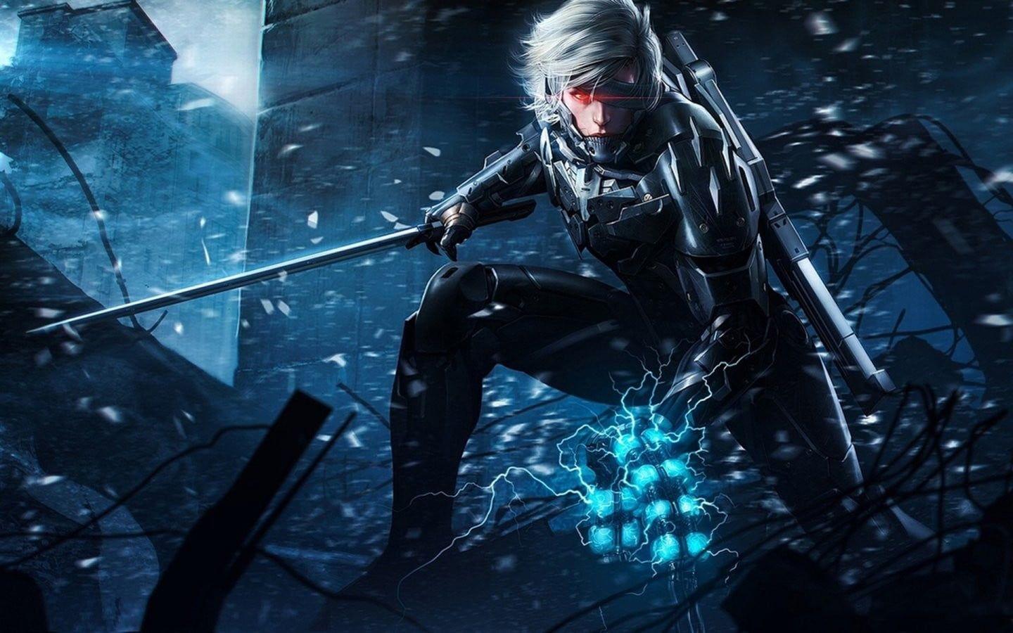 Man in black coat holding sword poster, Raiden, Metal Gear Solid