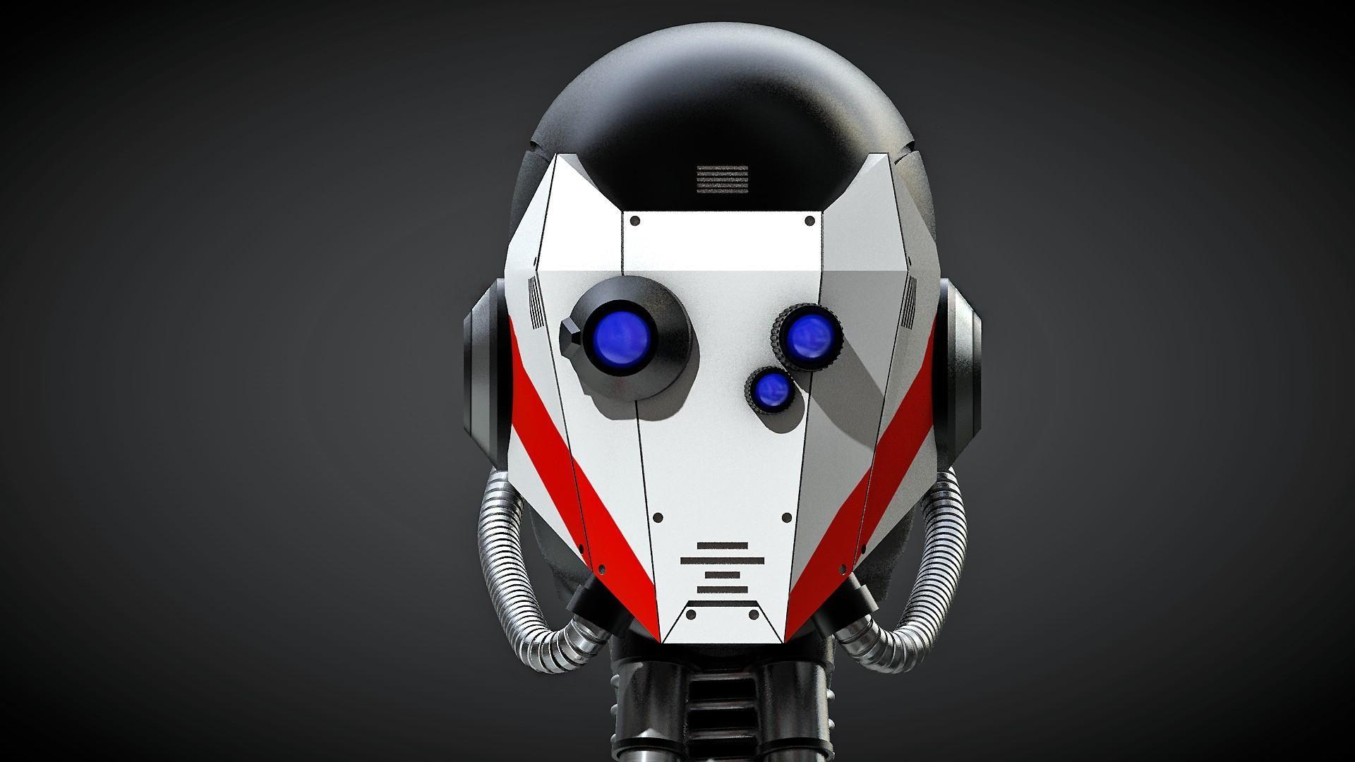 Minimalistic robot head science fiction 3D roboter rendering