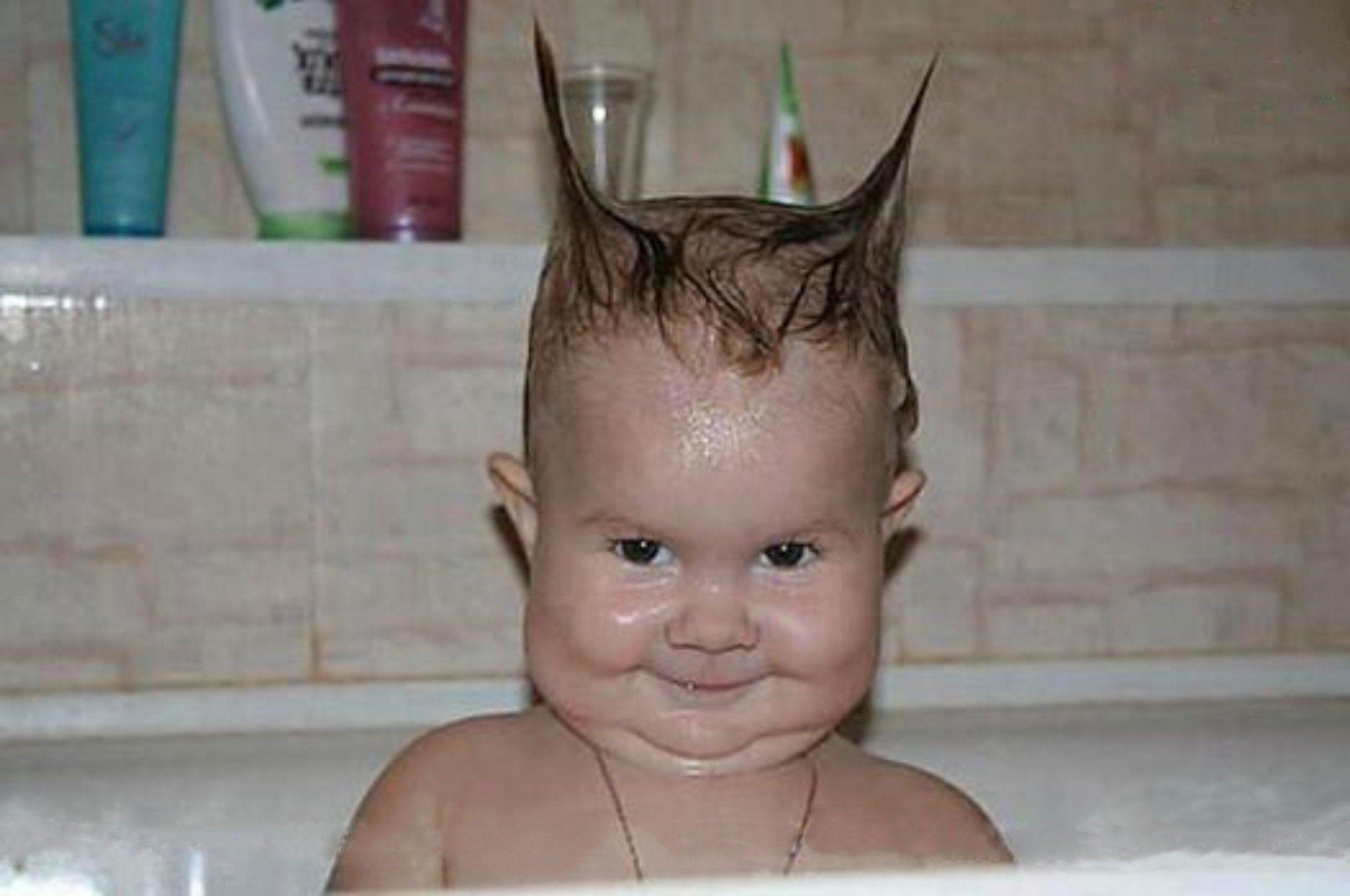 Funny Baby Hair Style During Bath Wallpapers.