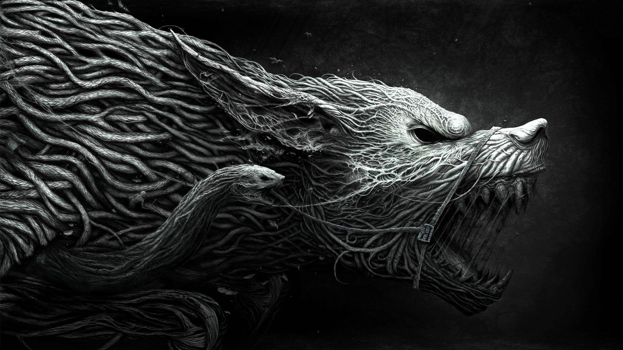 fantasy Art, Wolf, Horror, CGI, Roots Wallpaper HD / Desktop