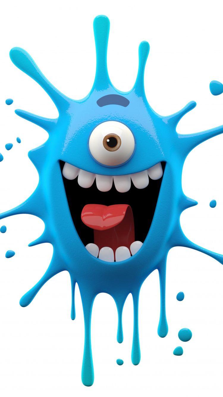 Wallpaper blue blob monster, bright smiling monster on a