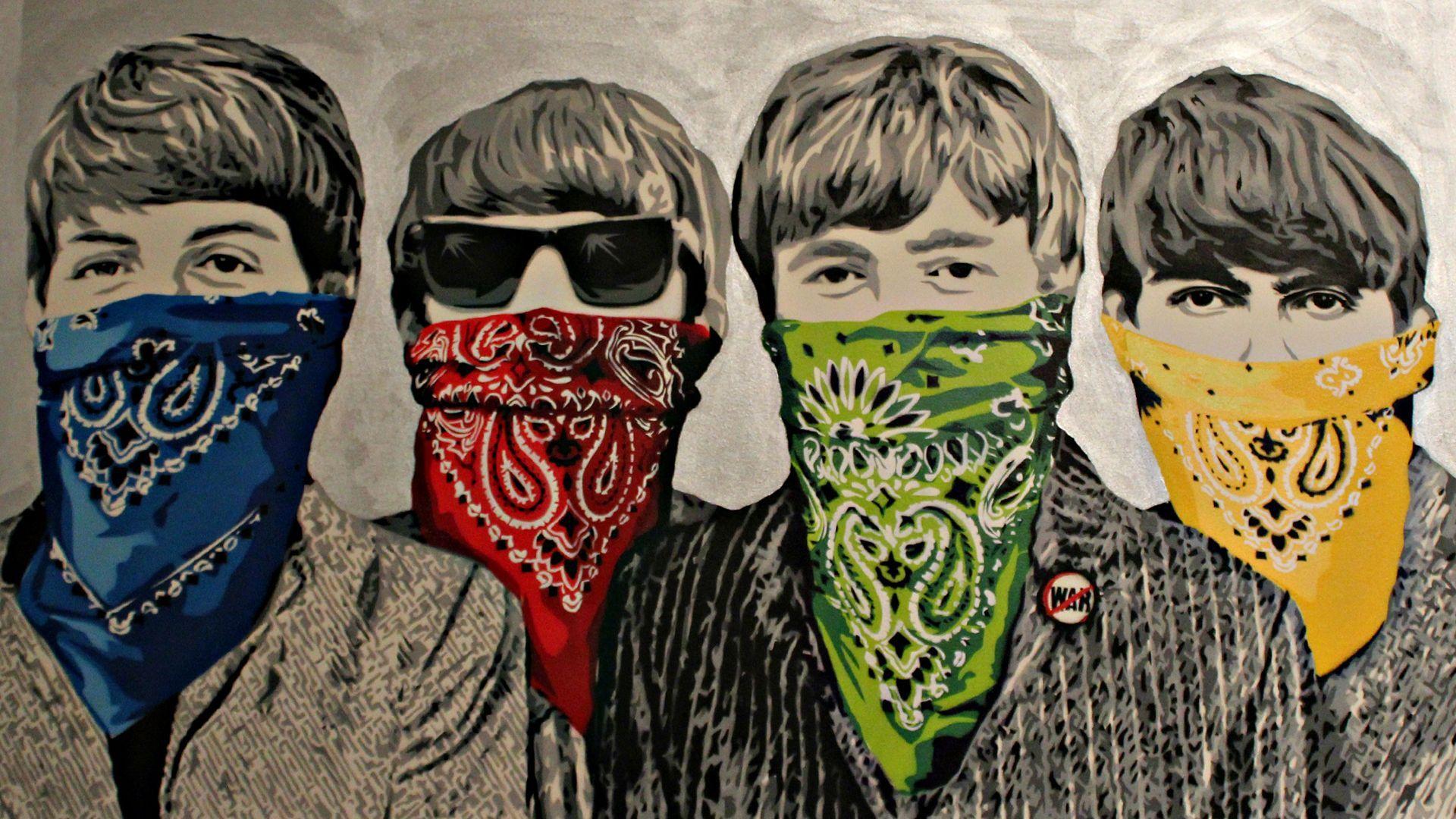 Banksy Beatles Bandanna Graffiti Band Group Image Download. Download