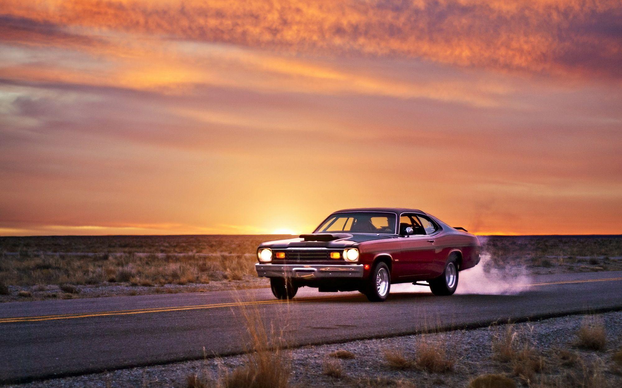 image Plymouth duster Sky Roads Sunrises and sunsets 2000x1250