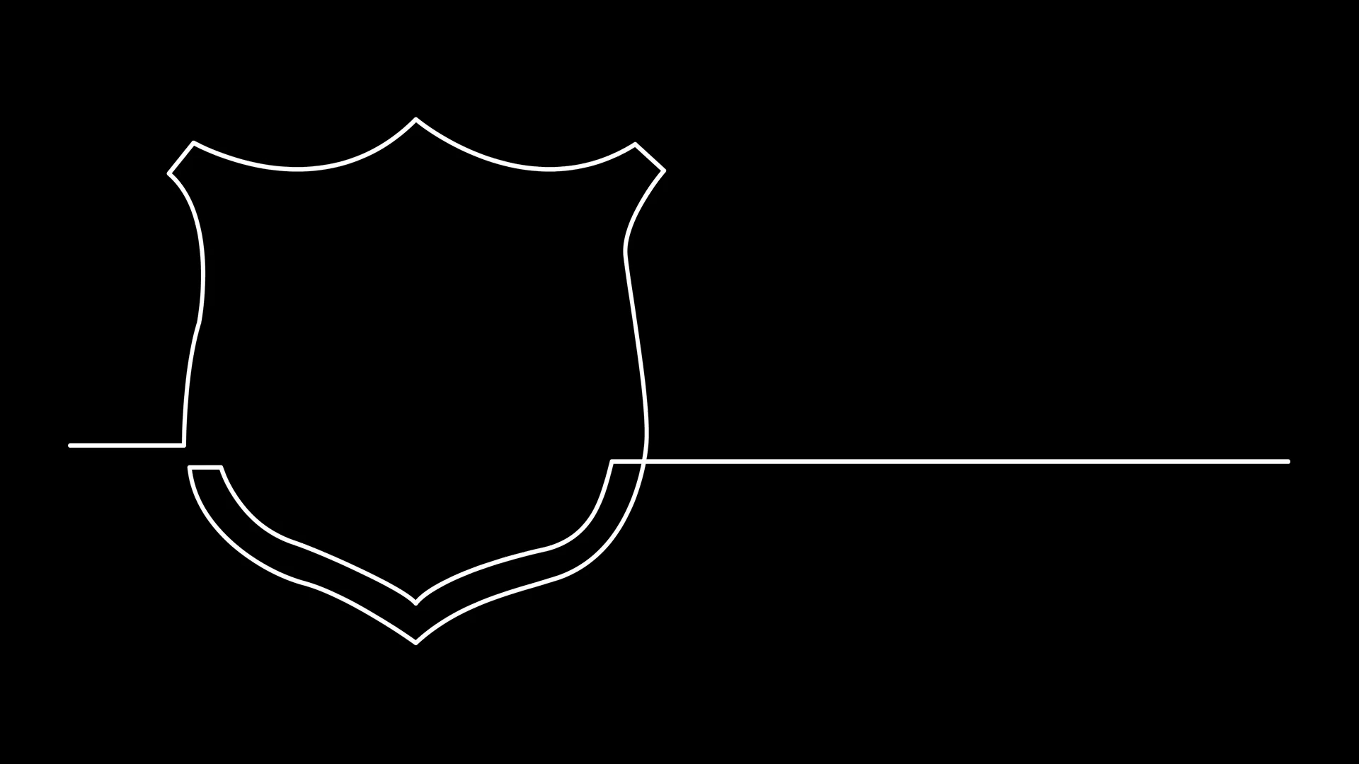 continuous line drawing of protective shield on black background