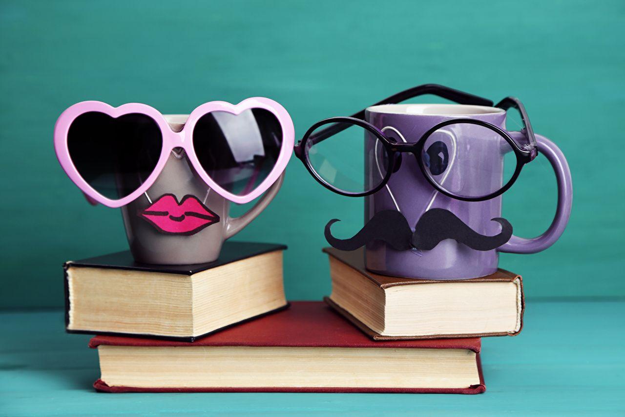 Wallpaper Heart Moustache Lips Mug Book Glasses
