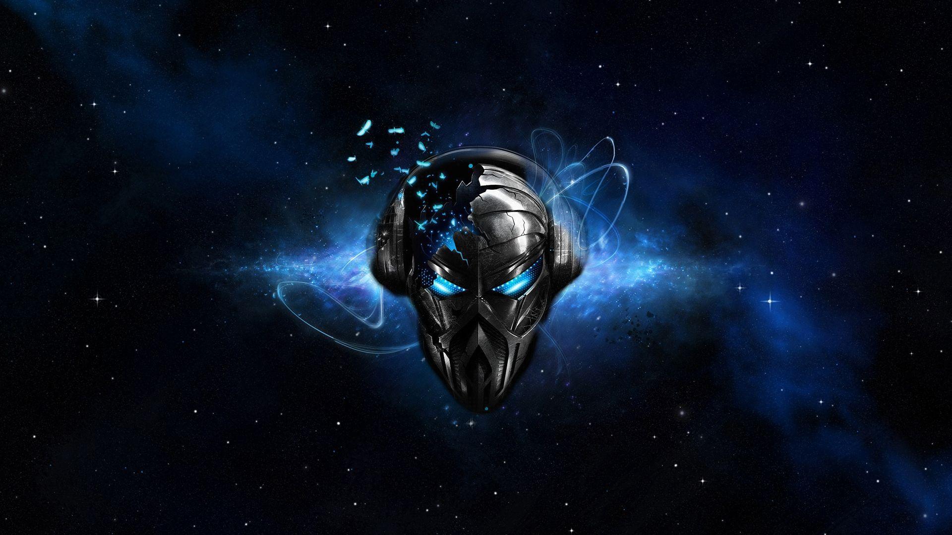 Download wallpaper 1920x1080 pirate station, skull, headphones