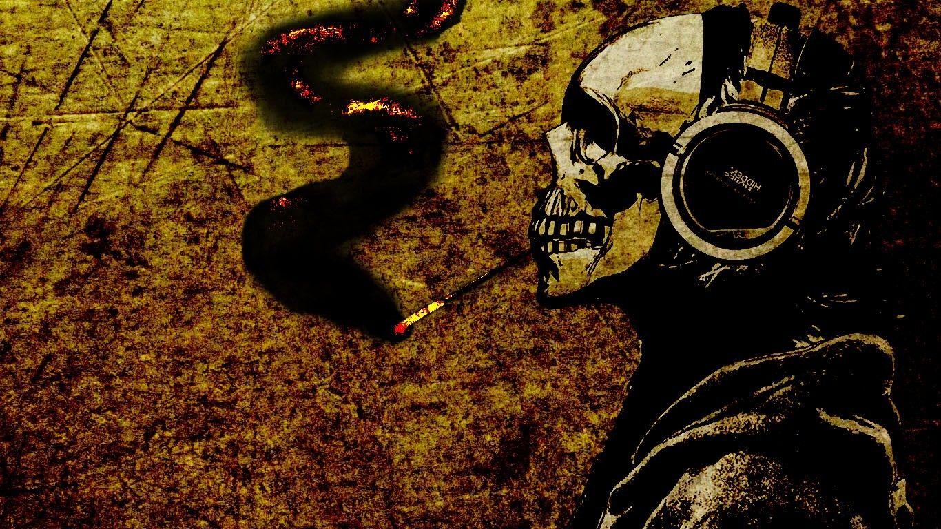 Headphones smoking skulls music dark smoke wallpaper. AllWallpaper