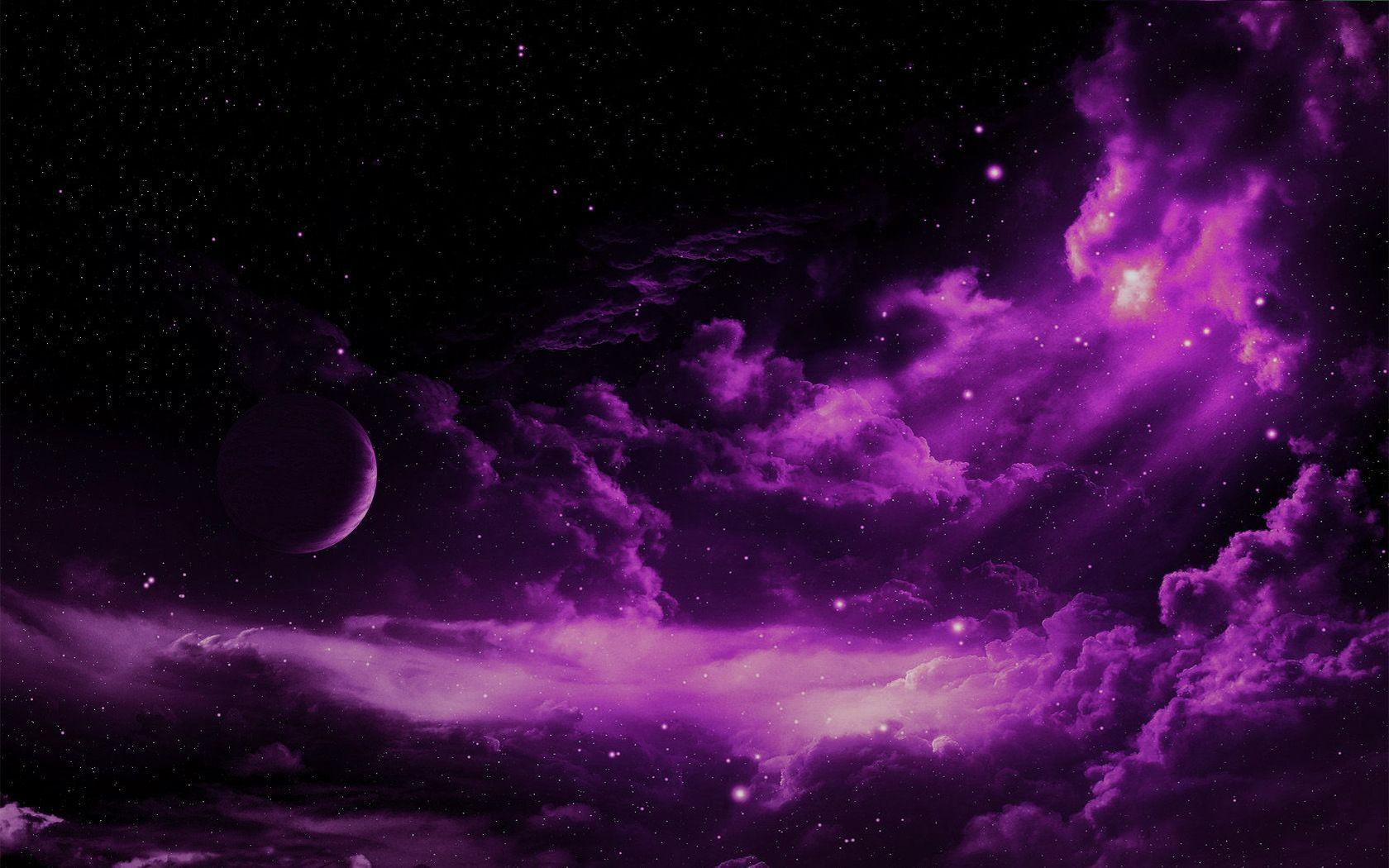 purple, planets, stars, outer space, clouds wallpaper