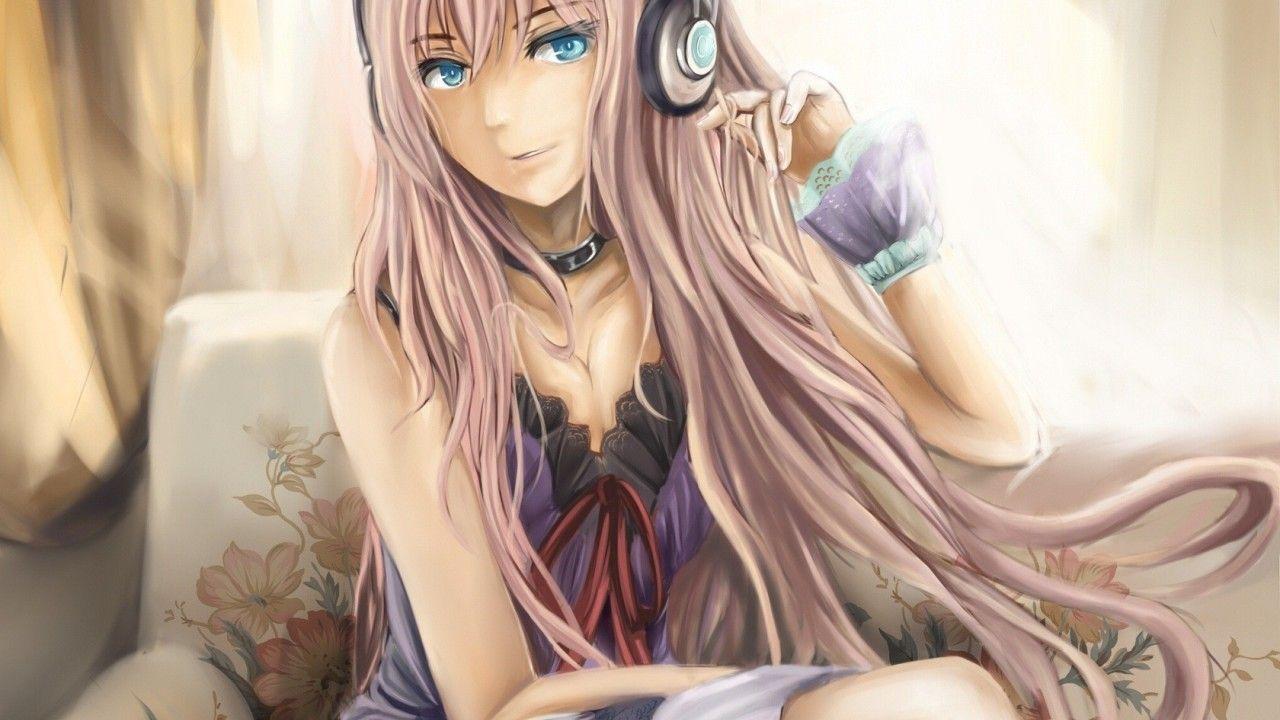 Lovely Anime Girl Blue Eyes Headphones Music HD Wallpaper 1280x720