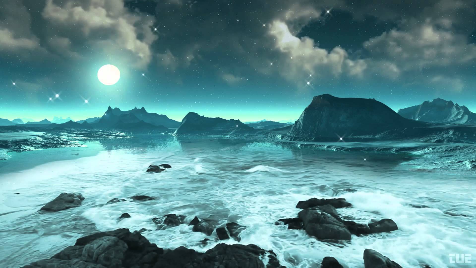 Moonlight, Stars And Ocean Waves 2 Background HD 1080p