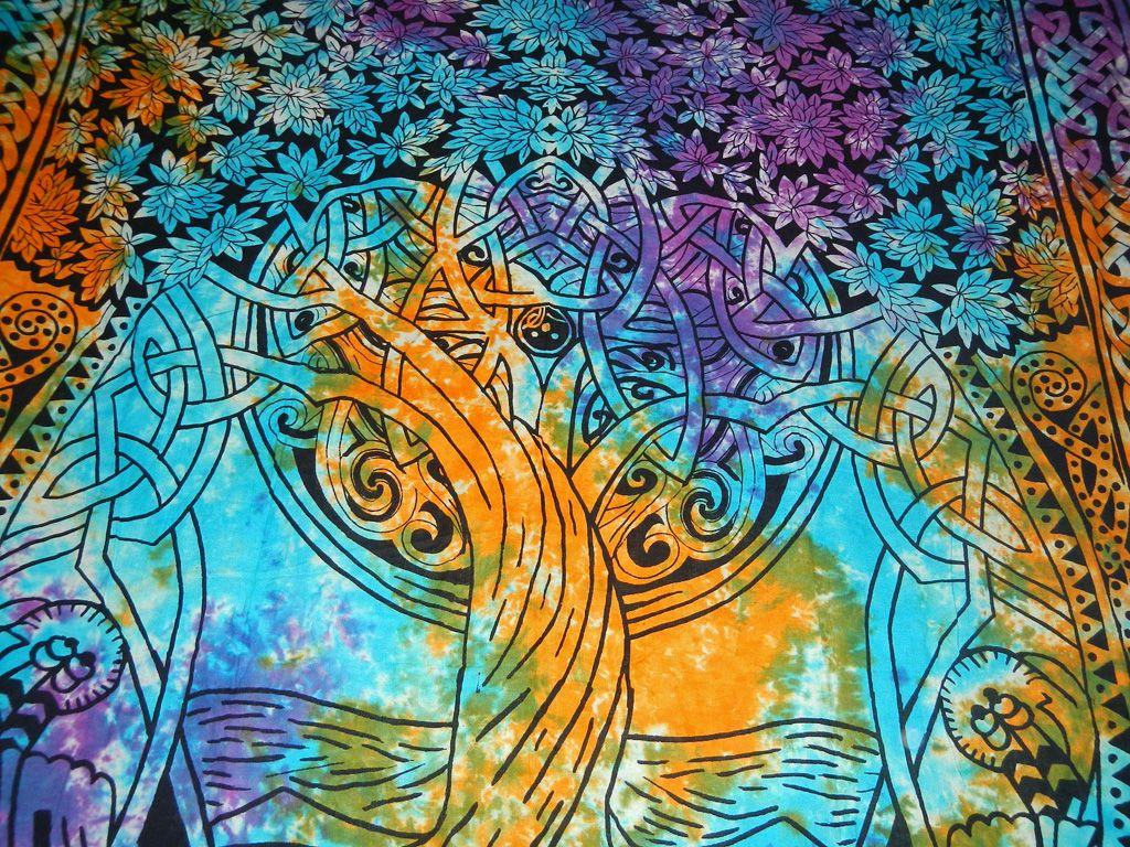 Celtic Tree of Life Tie Dye Infinity Knot Druid Pagan Tapestry Wall