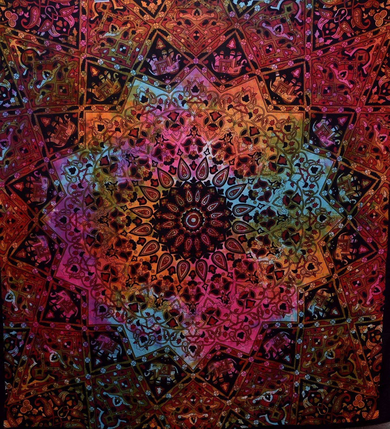 Indian Hippie Bohemian Psychedelic Elephant Star Mandala Wall