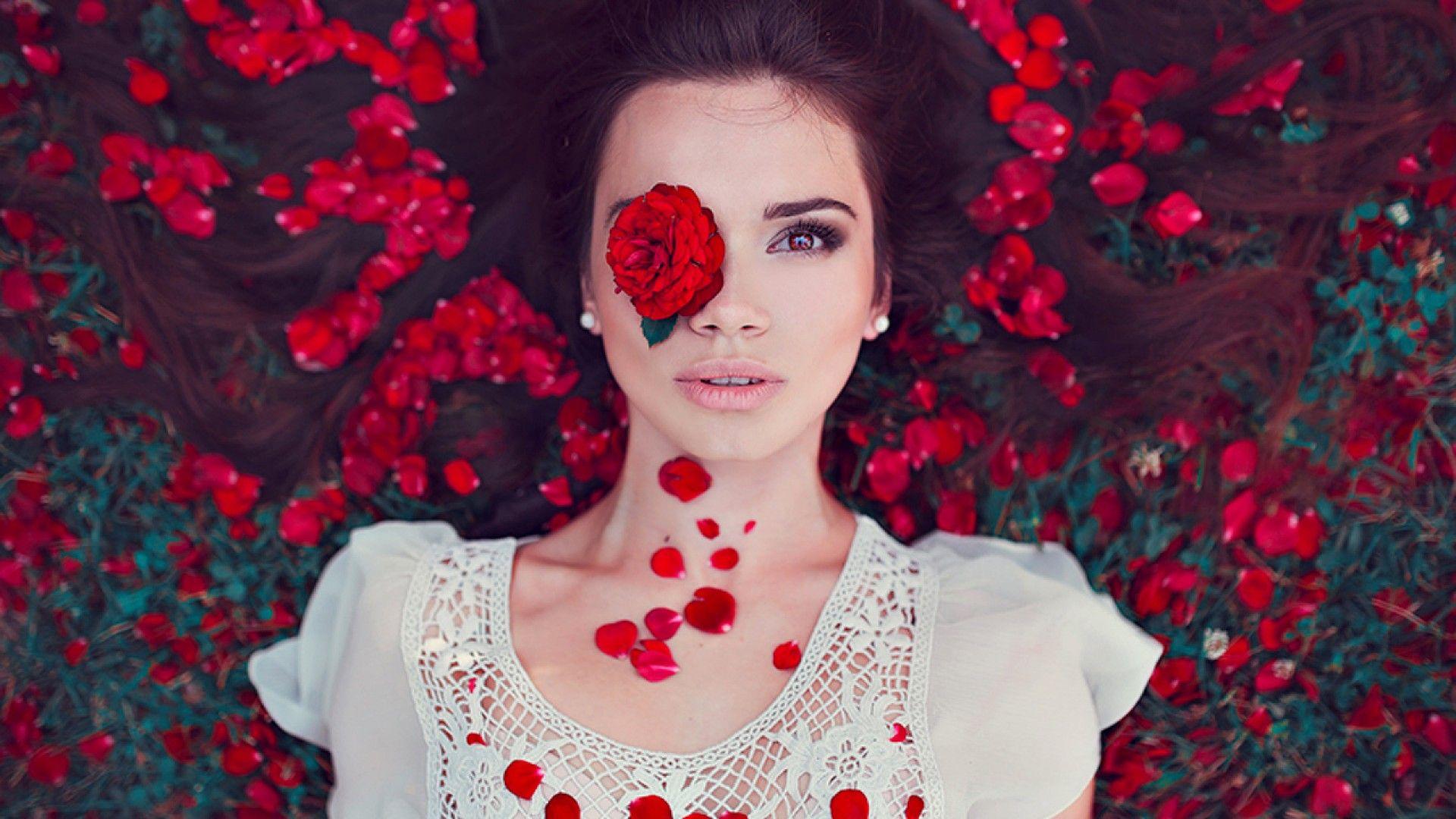 Simply: Beauty roses girl face beautiful woman flowers