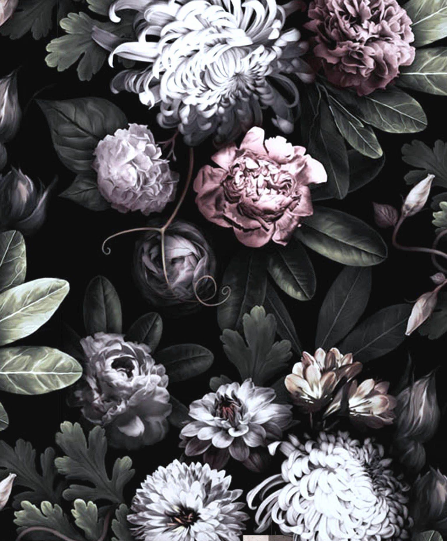 Wallpaper vintage flower black unique dark floral wallpaper dark