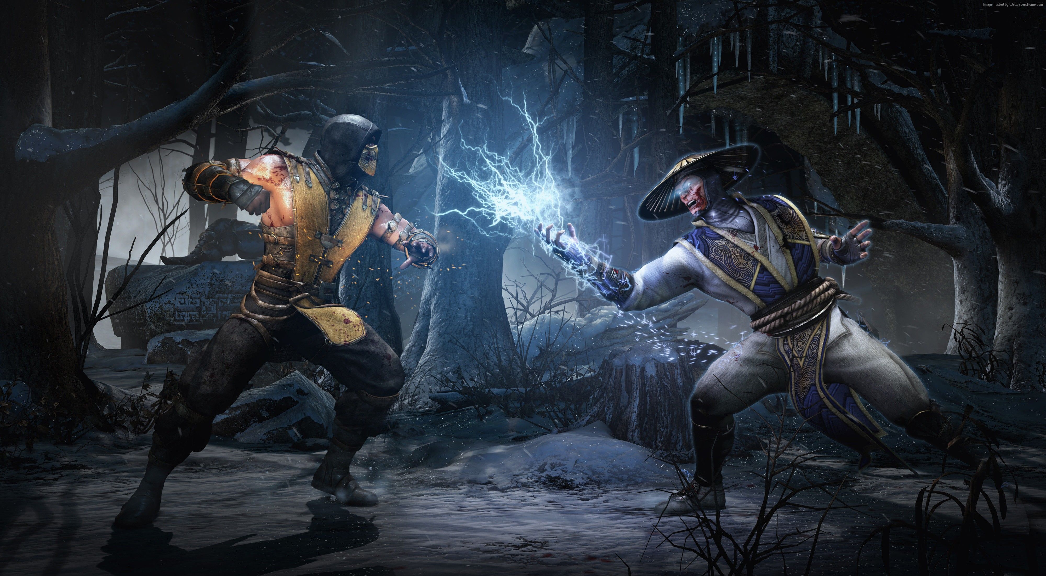 Wallpaper Mortal Kombat X, game, fighting, scorpion, raiden