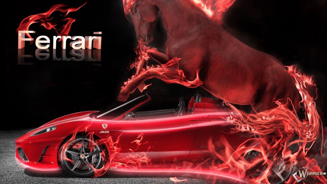 Neon Fire Ferrari Red Horse Wheelbarrow Cars HD Wallpaper. Places