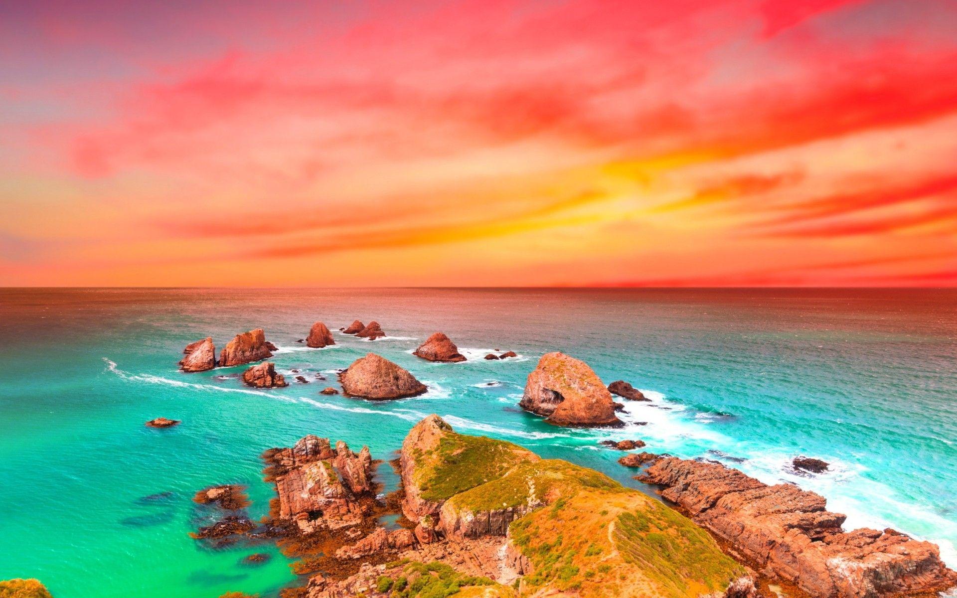 Sunsets: Beautiful Shore Colorful Sunset Sea Rocks Colors Ocean