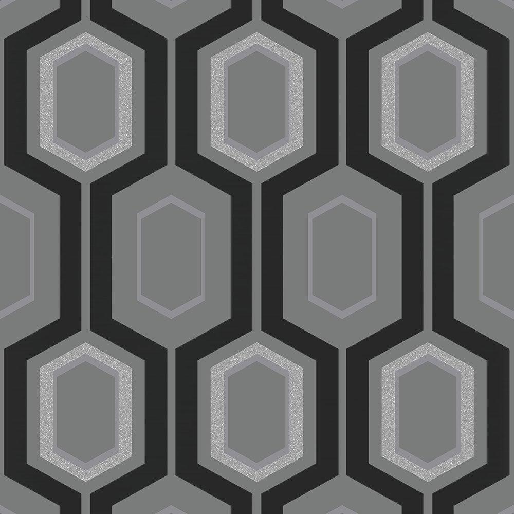 Coloroll Mortimer Wallpaper Black, Grey, Silver (M1027)