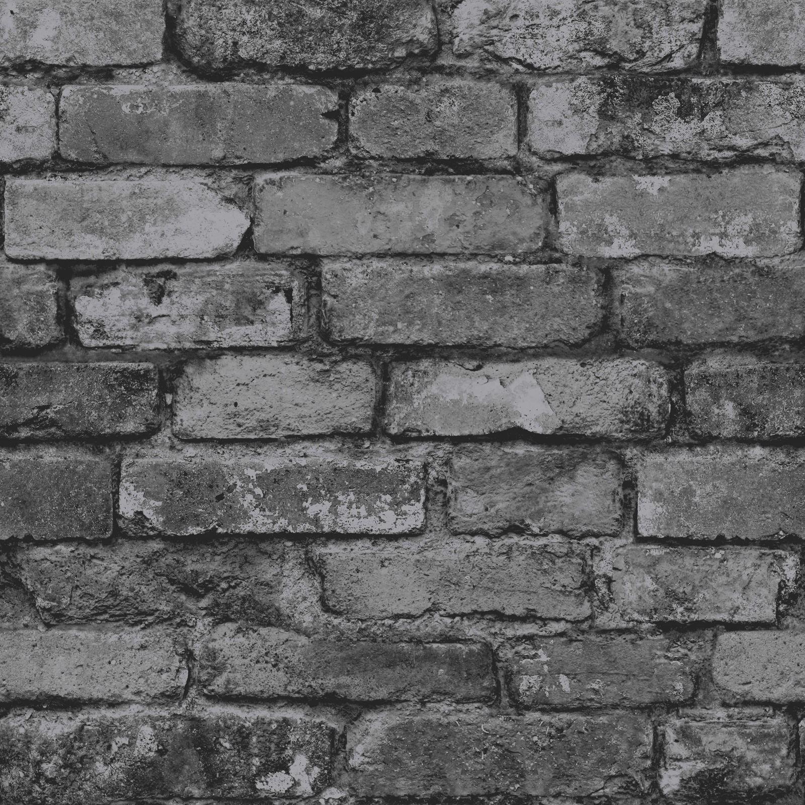 Rustic Brick Effect Wallpaper 10m Charcoal Silver Grey