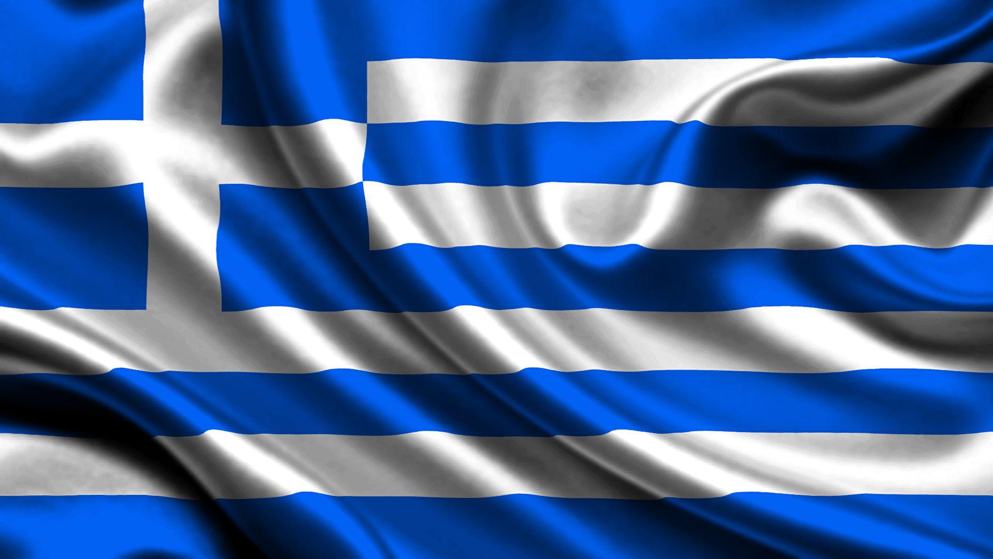 Wallpaper Greece Flag Cross Stripes 2048x1152