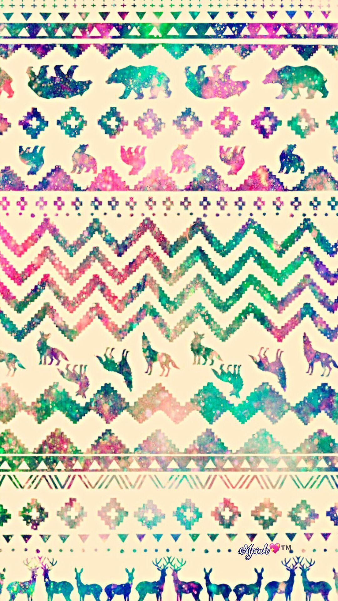 Vintage Wolf Pattern Galaxy Wallpaper #androidwallpaper