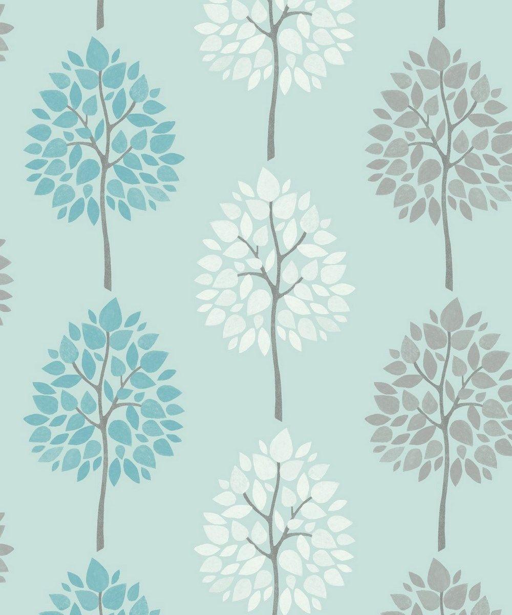 Fine Decor Riva Tree Foliage Teal Grey White Feature Wallpaper