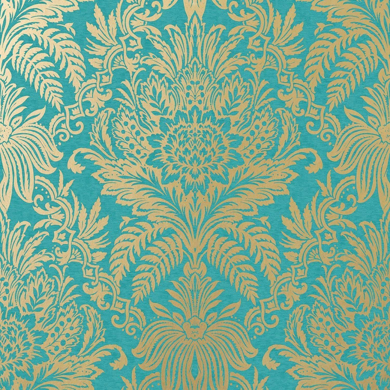 Crown Signature Rich Teal Wallpaper M1064 Feature Damask
