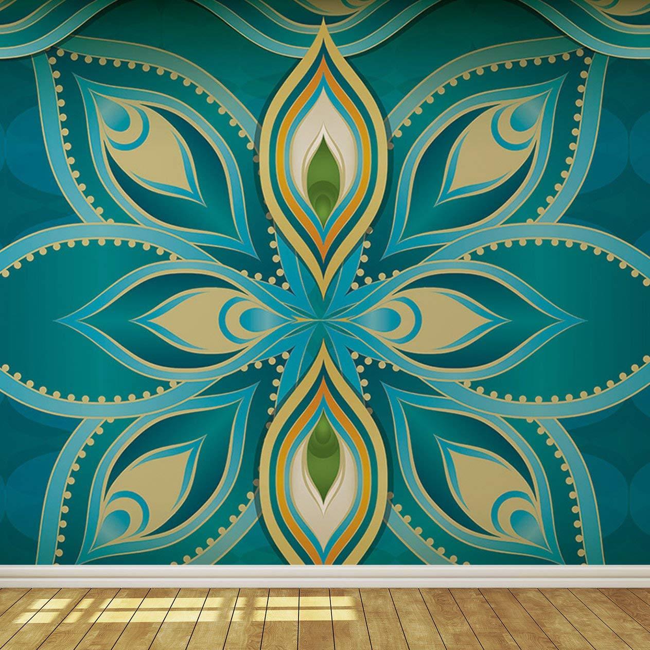 Blue Teal and Gold Exotic Indian Pattern Wallpaper Mural: Amazon.co