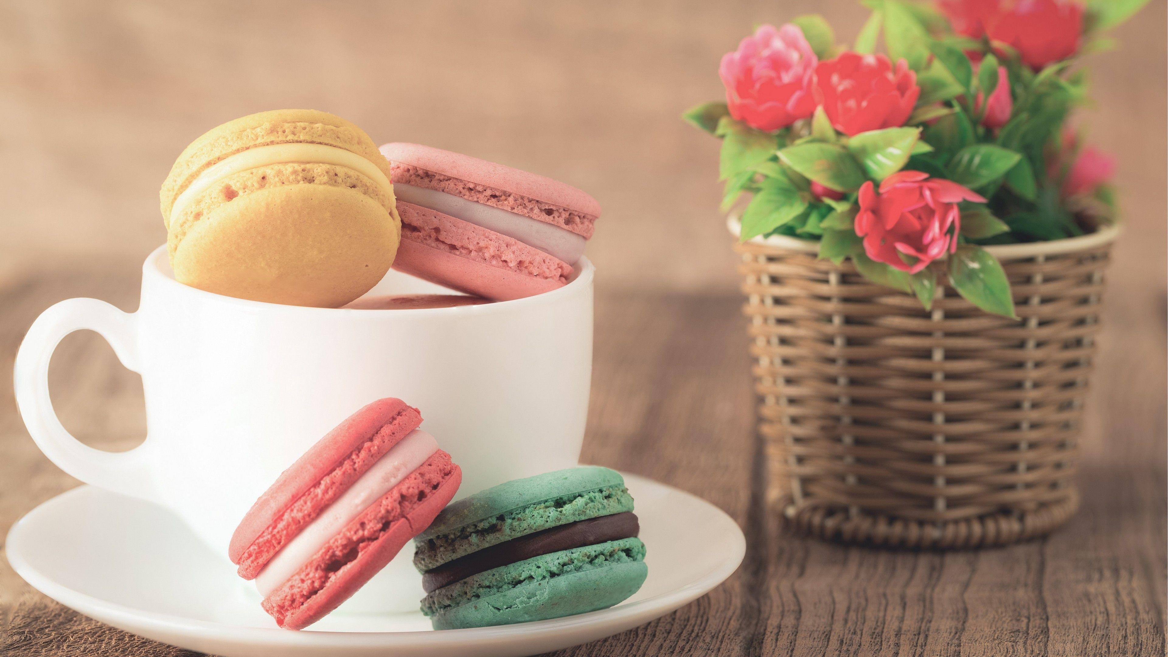 Macaron Sweets Basket Flower Wallpaper Desktop