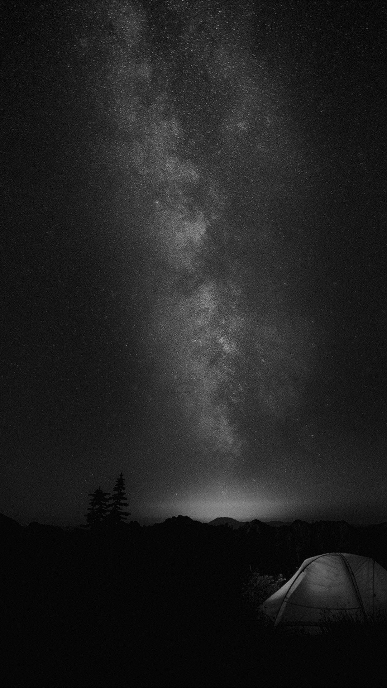 Camping Night Star Galaxy Milky Sky Dark Space Bw Dark Android