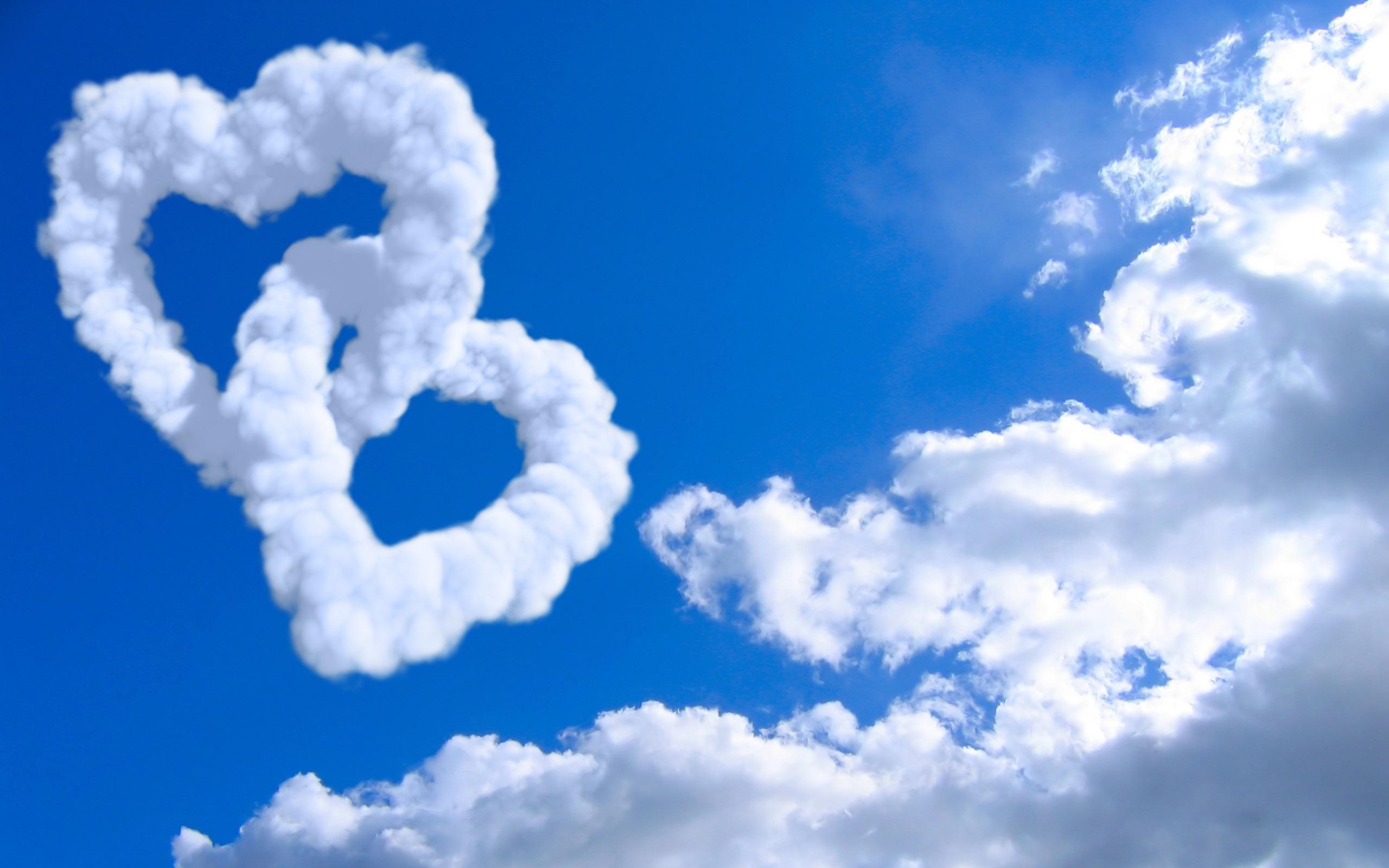 Sky Clouds Background with Love Hearts. Photo Texture & Background