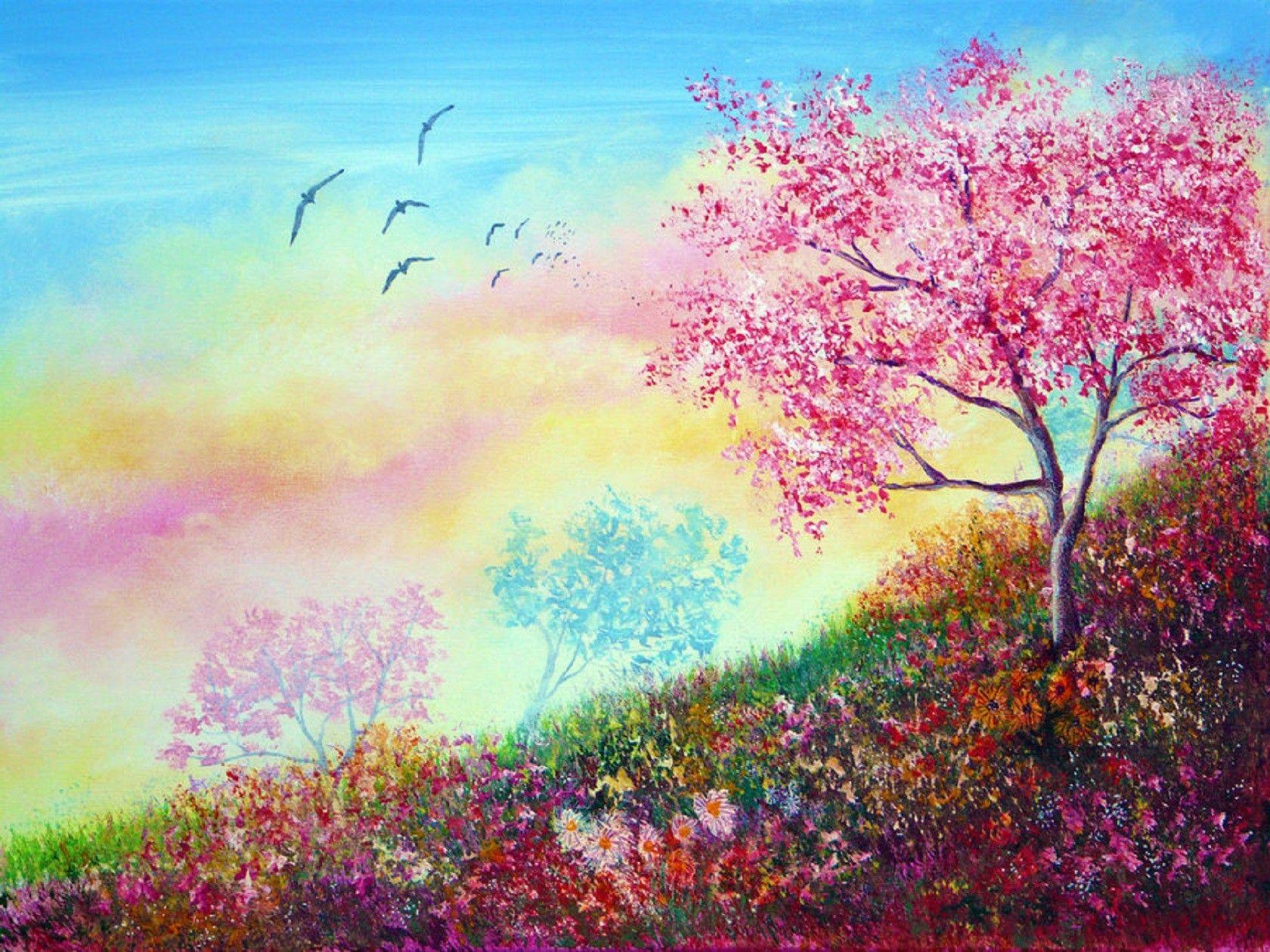 Canvas Landscapes Blossom Colors Nature Creative Acrylic Sky Art