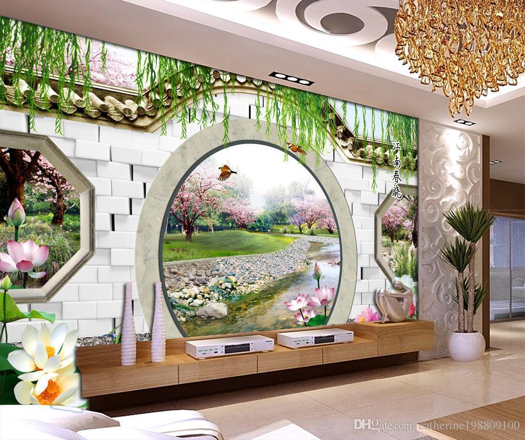 Custom Any Size Dream 3D Spring Peach Round Door TV Backdrop Wall
