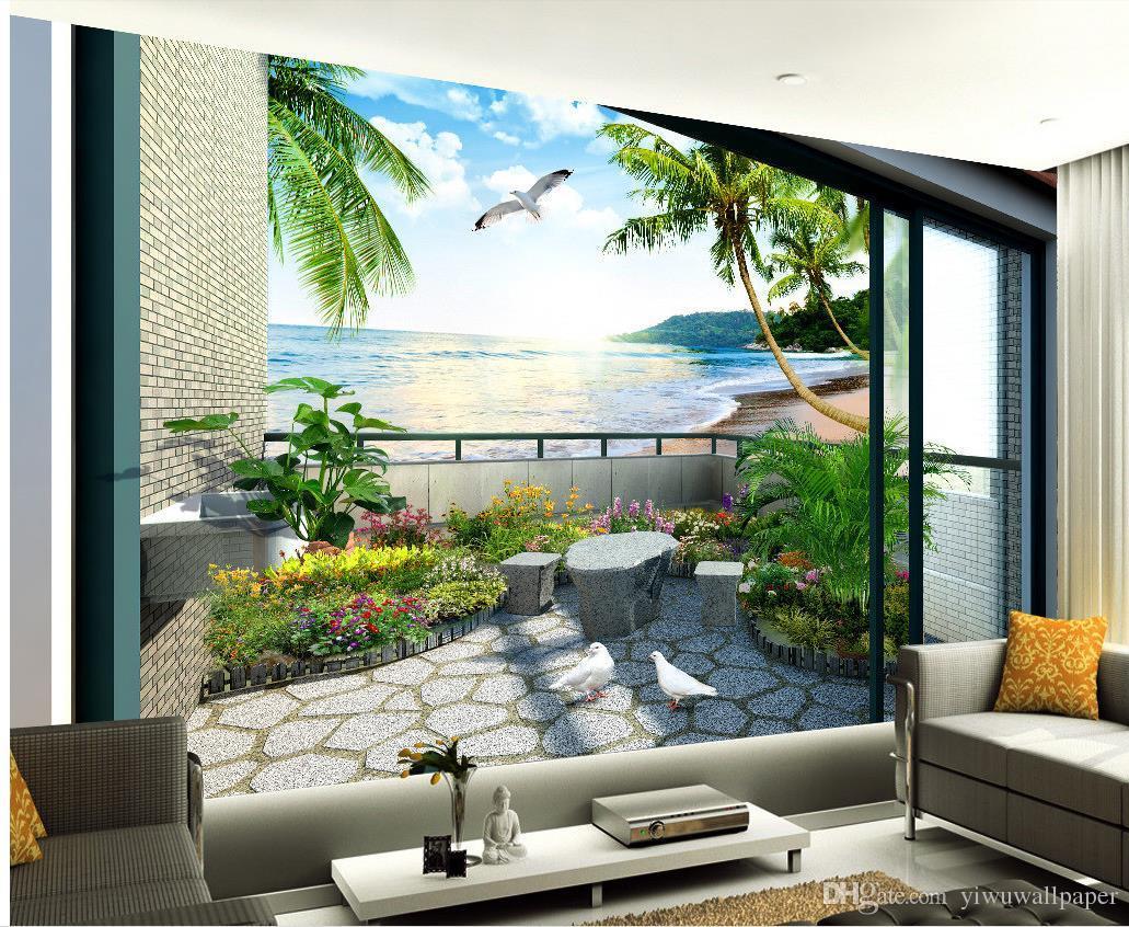 Balcony Garden Sea View Room 3D Stereo Tv Wall Mural 3D Wallpaper 3D
