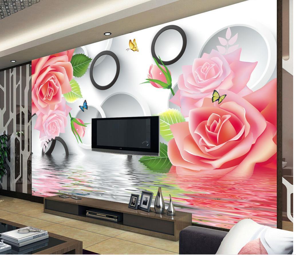Natural Beautiful Water Rose 3D TV Wall Mural 3D Wallpaper 3D Wall