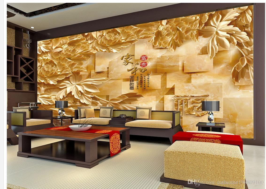 3D Wood Carving Marble Stereo TV Wall Mural 3D Wallpaper 3D Wall