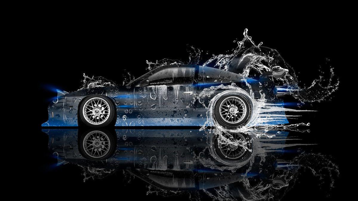 Nissan 180SX JDM Side Drift Water Car 2014 Blue Neon HD Wallpaper