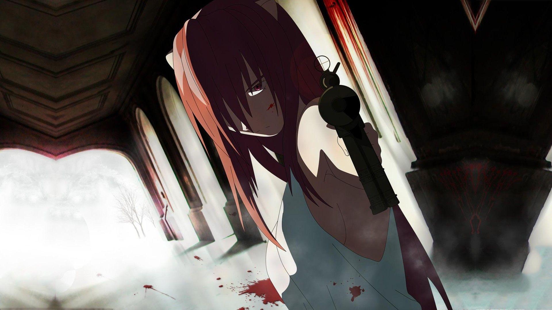 Simply: Elfen Lied anime blood splatters guns horns