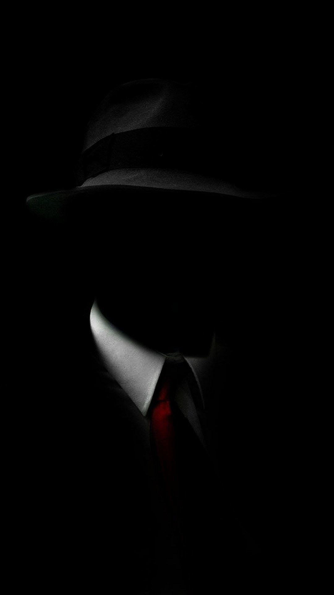 Shadow Man Black Suit Hat Red Tie .com