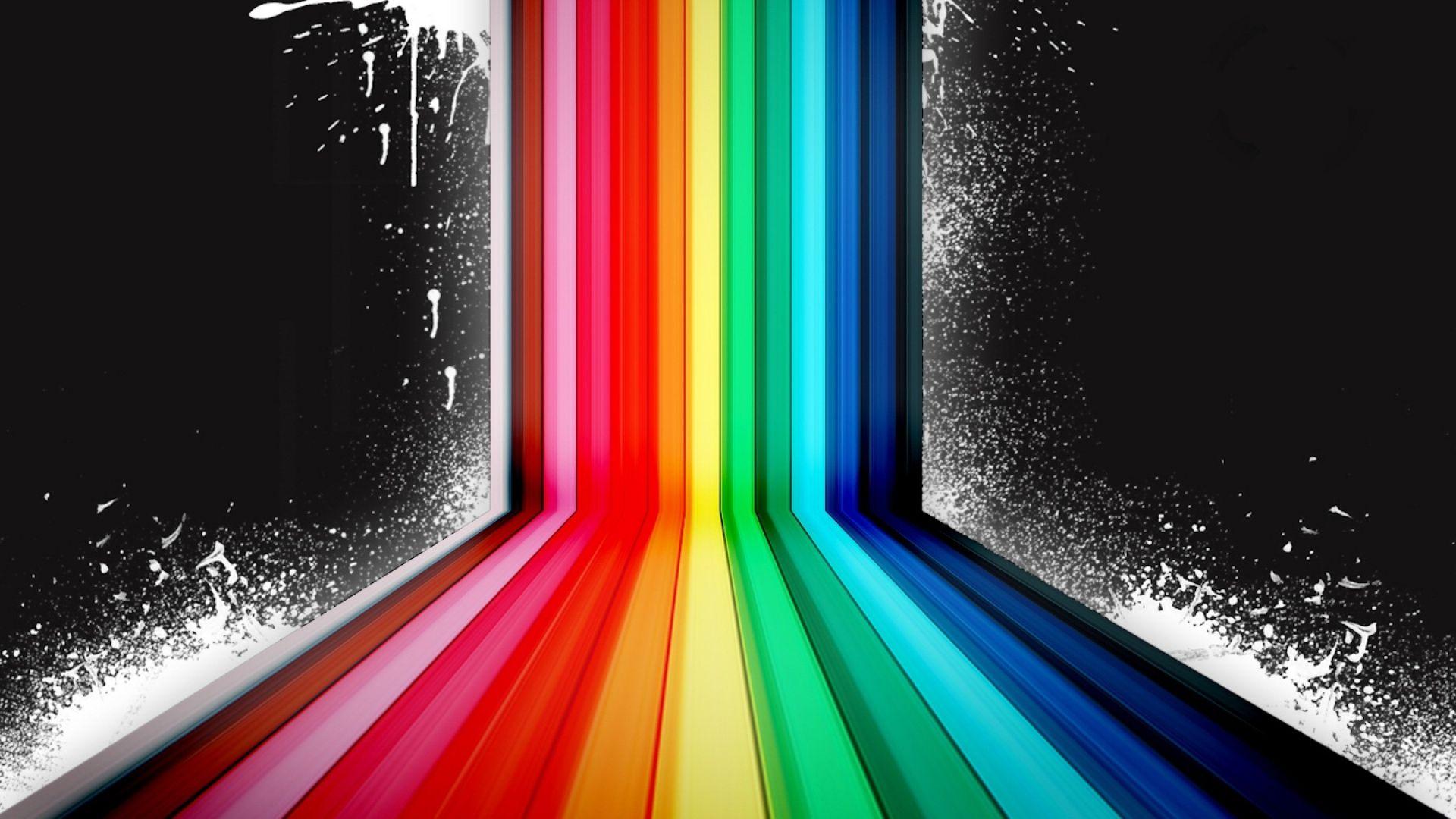 Download Wallpaper 1920x1080 rainbow, black background, vector Full