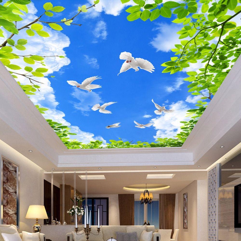 Romantic Blue Sky White Clouds Cherry Blossoms Photo Wallpaper 3D