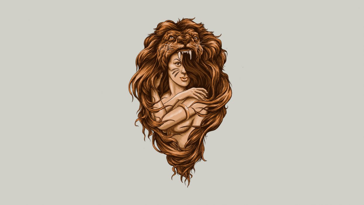 Lion Brunette Abstract wallpaperx1080