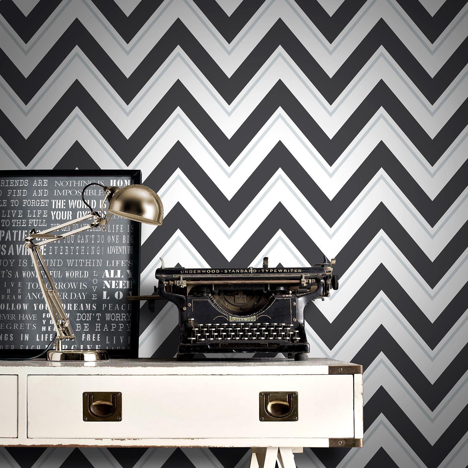 RASCH CHEVRON WALLPAPER PALE TEAL AND BLACK WHITE WALL DECOR