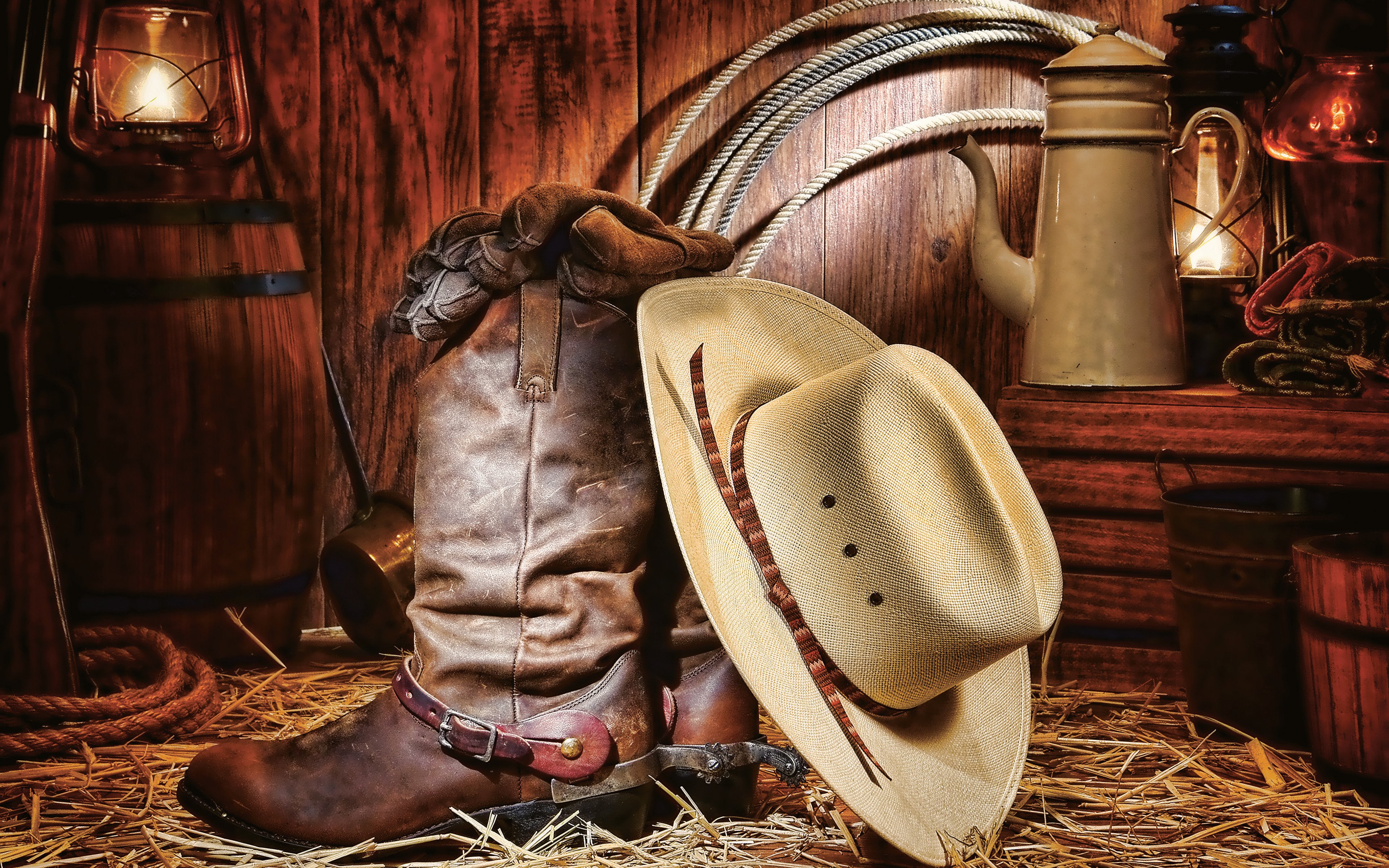 Wallpaper Cowboy Wearing boots Hat 3840x2400