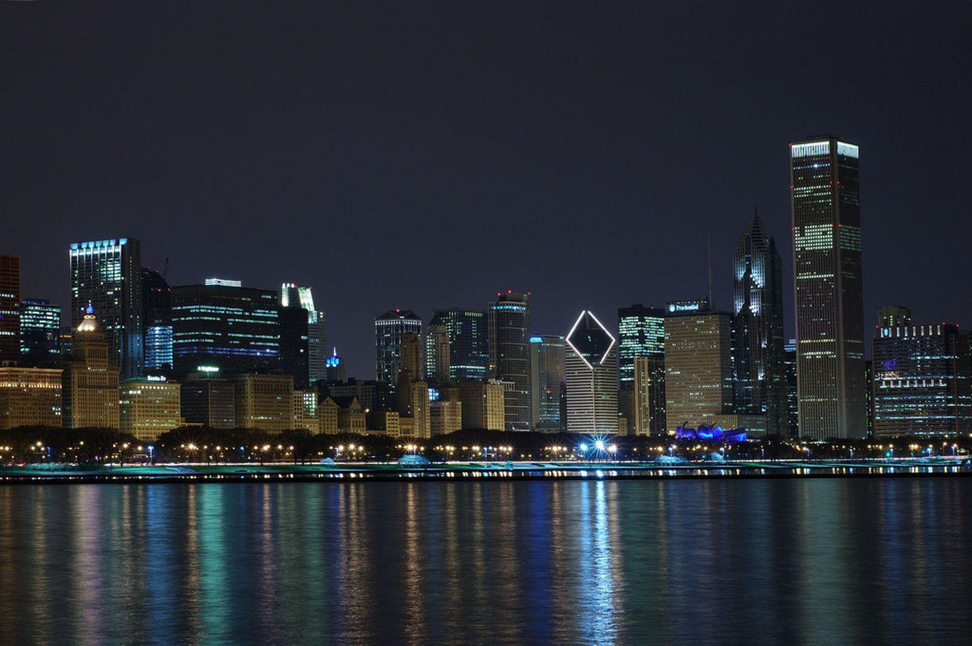 Chicago Skyline At Night HD Wallpaper, Background Image