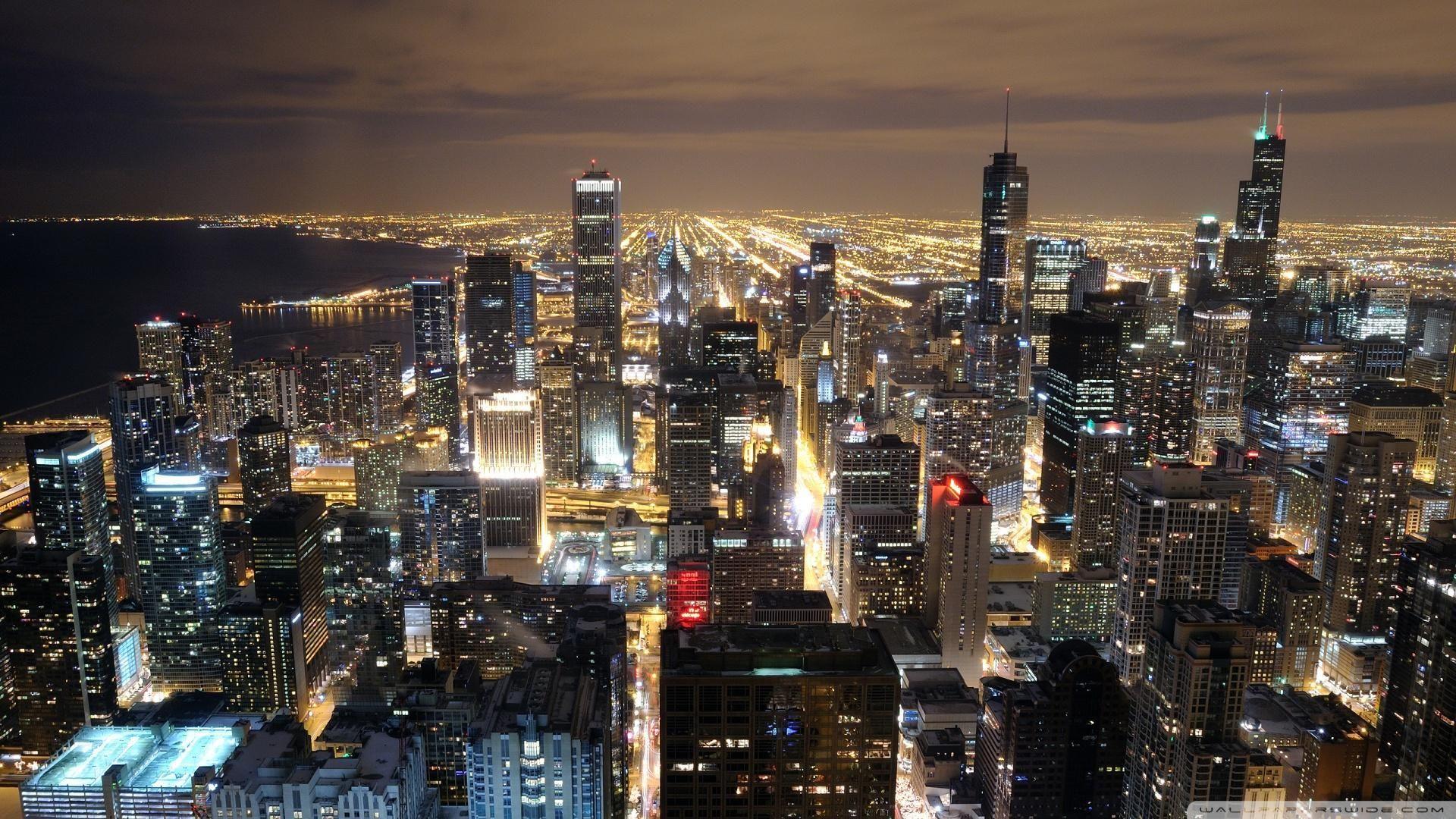 Chicago Skyline at Night HD. HD Beautiful Chicago Skyline At