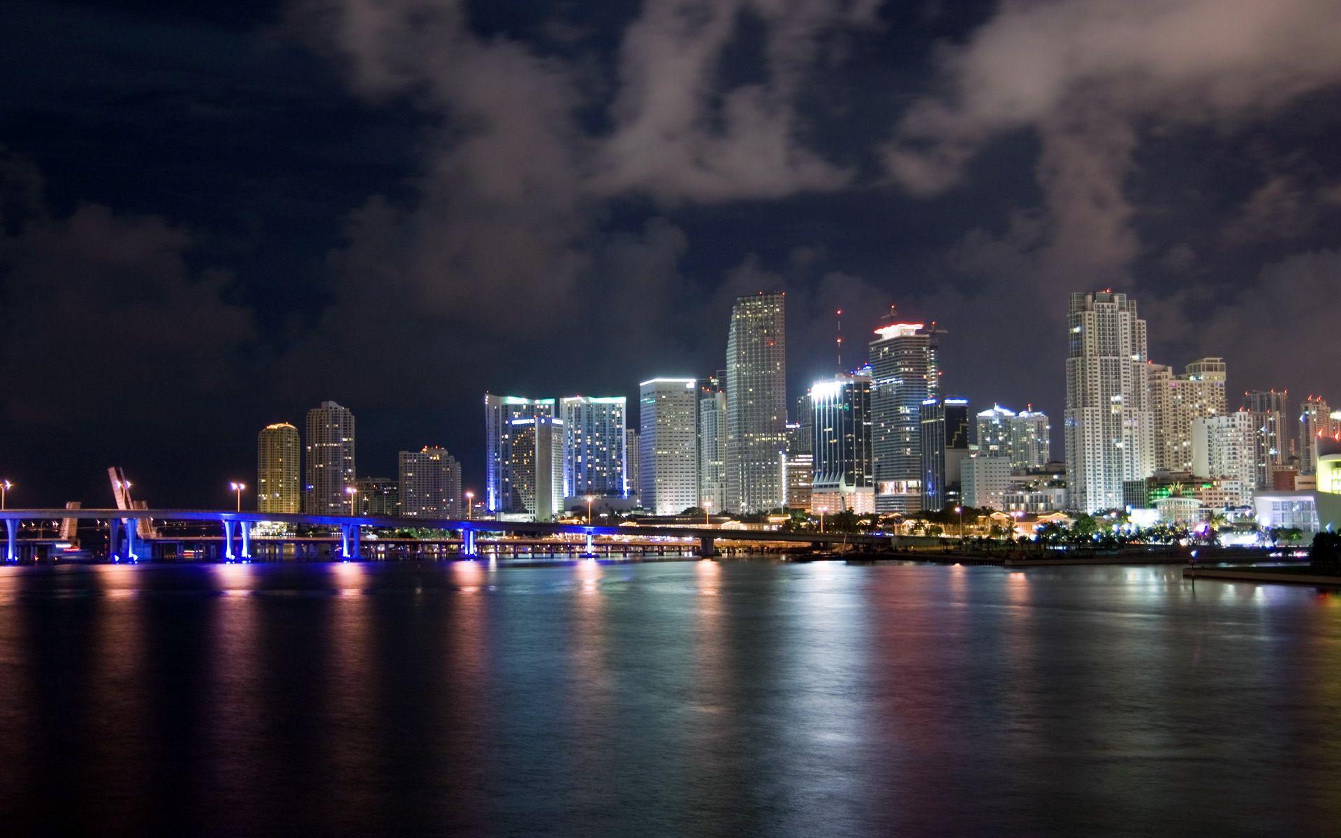 Miami Skyline At Night HD Wallpaper, Background Image