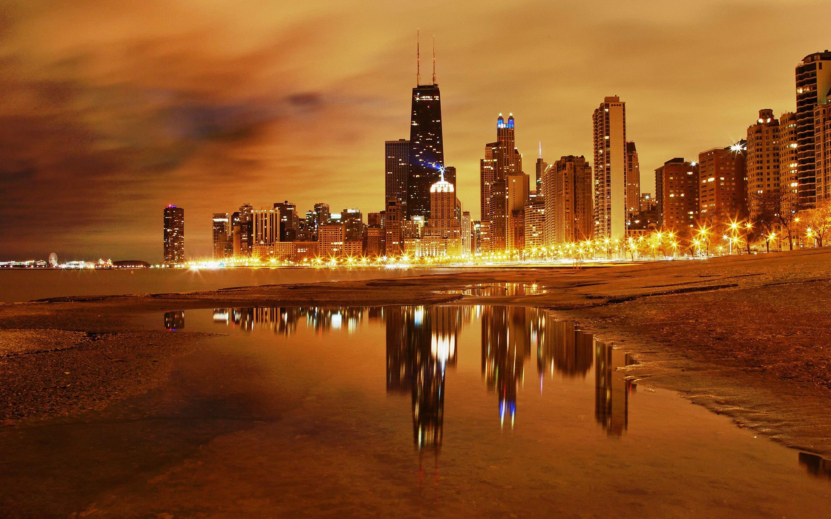 Chicago skyline at night wallpaper. PC