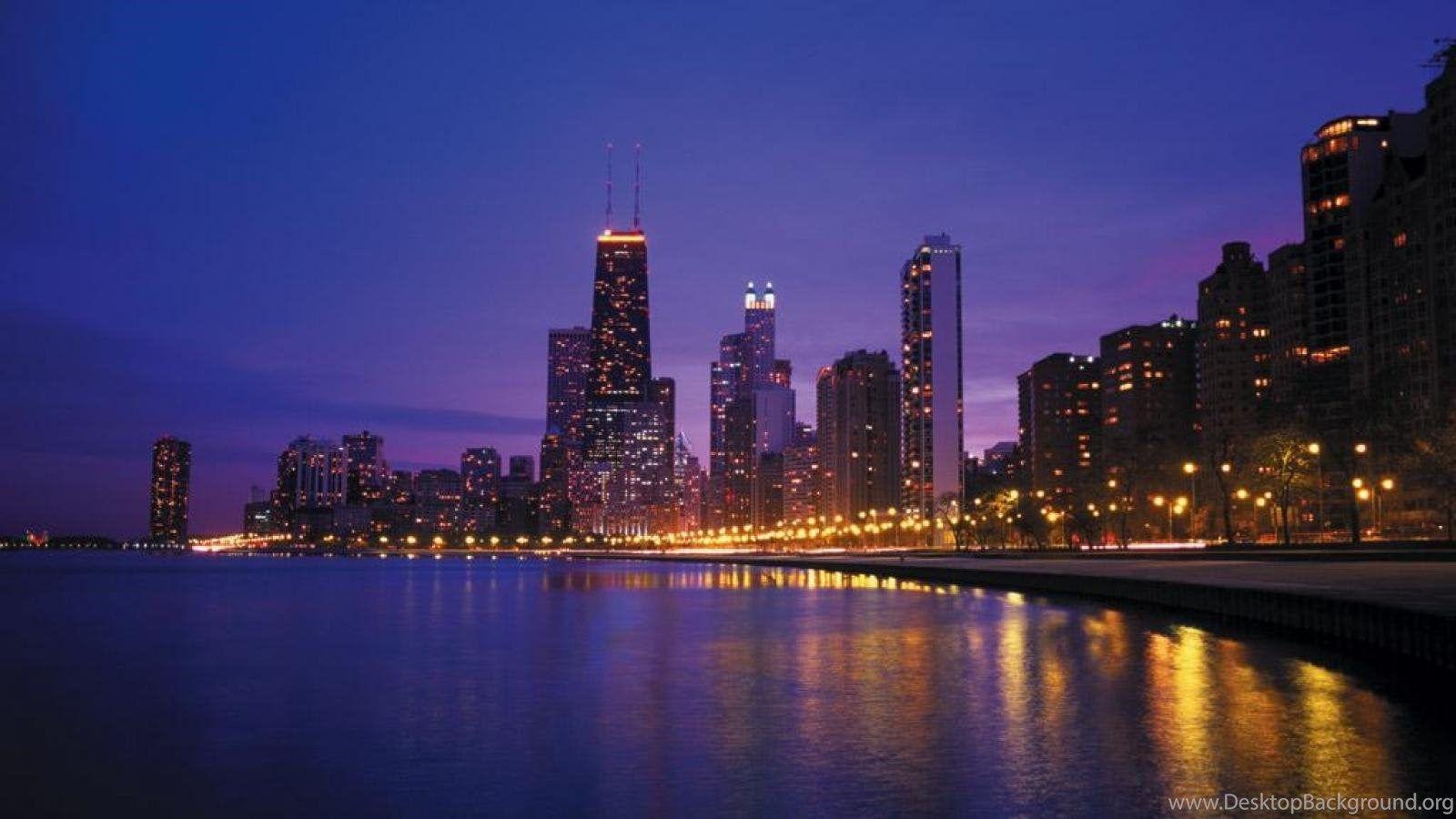 Top Chicago Skyline At Night Wallpaper Image For Desktop
